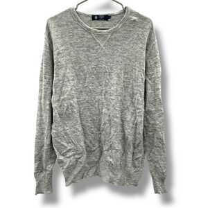 J.Crew Sweater Mens Large Grey 100% Cotton Crewneck V-Stitch Heathered Knit